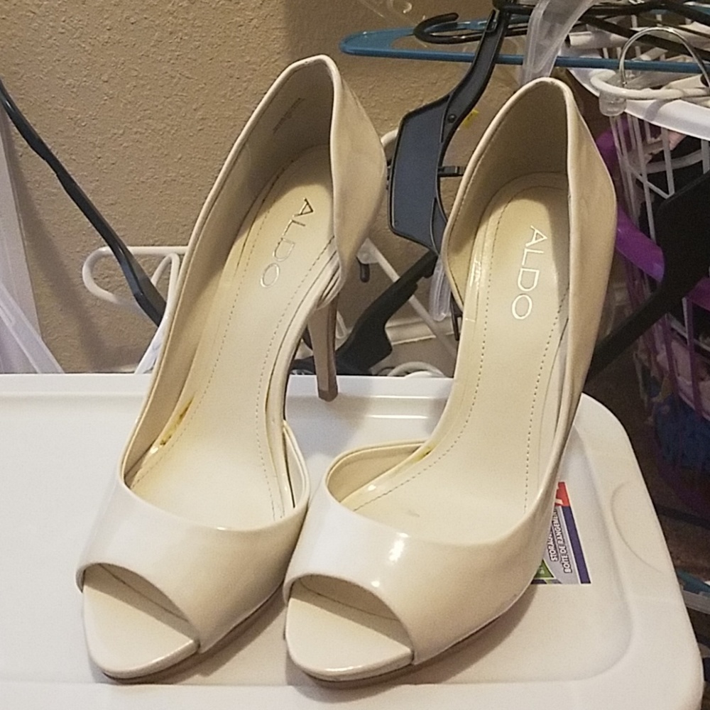D'orsay , cream white heels open toe heels